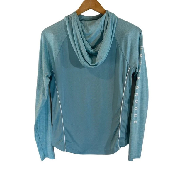Under Armour Turquoise Hoodie Medium Sleeve Logo Drawstrings Athletic Gym Top - Picture 2 of 8